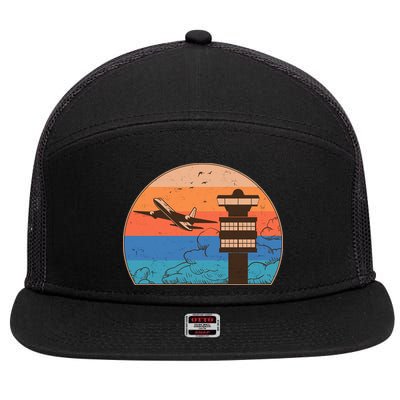 Vintage Airplane Flight Controller Tower 7 Panel Mesh Trucker Snapback Hat