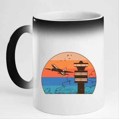 Vintage Airplane Flight Controller Tower 11oz Black Color Changing Mug