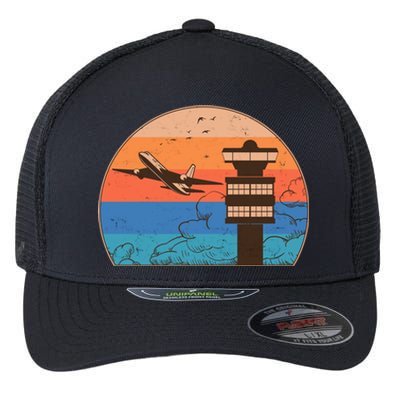 Vintage Airplane Flight Controller Tower Flexfit Unipanel Trucker Cap