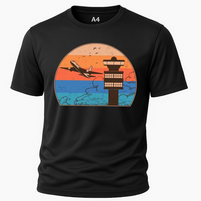 Vintage Airplane Flight Controller Tower Cooling Performance Crew T-Shirt