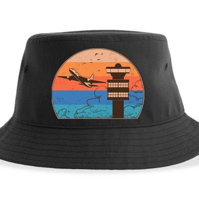 Vintage Airplane Flight Controller Tower Sustainable Bucket Hat
