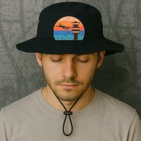 Vintage Airplane Flight Controller Tower Bucket Hat