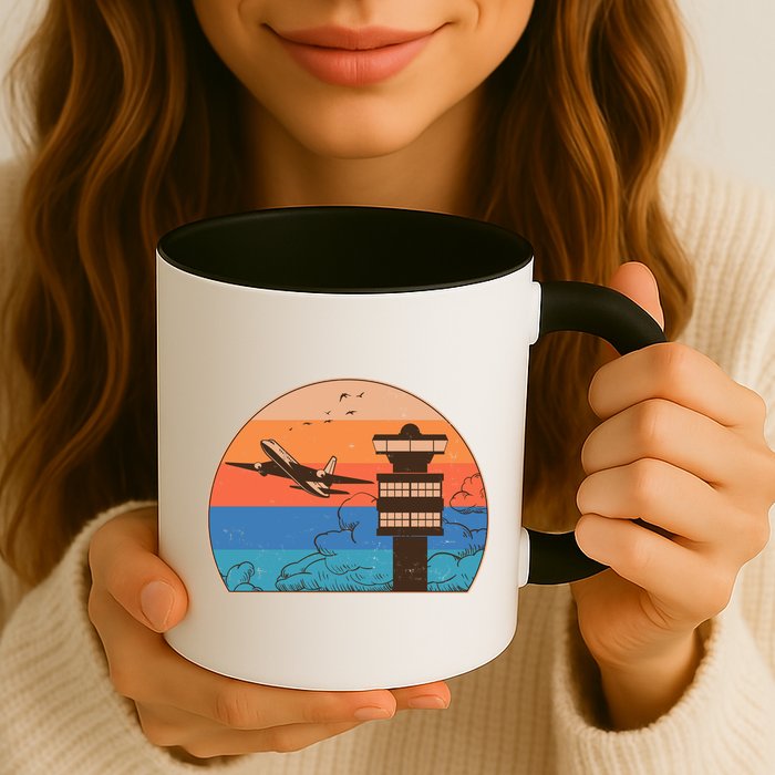 Vintage Airplane Flight Controller Tower Mug
