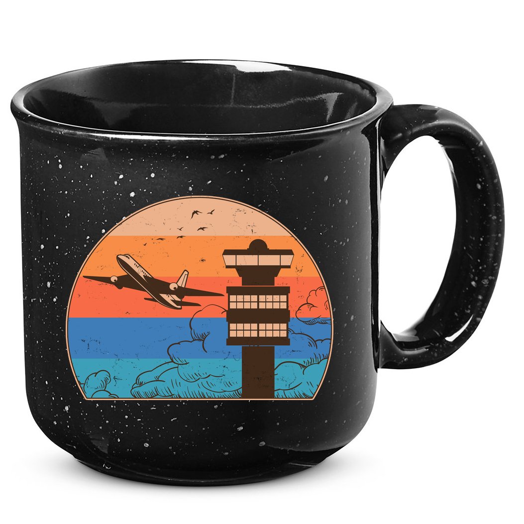 Vintage Airplane Flight Controller Tower 15oz Campfire Ceramic Mug