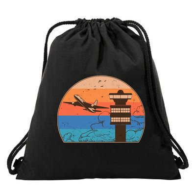 Vintage Airplane Flight Controller Tower Drawstring Bag