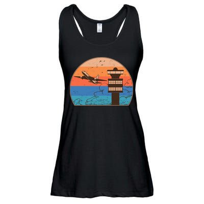 Vintage Airplane Flight Controller Tower Ladies Essential Flowy Tank