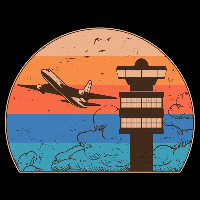 Vintage Airplane Flight Controller Tower Polo