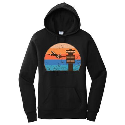 Vintage Airplane Flight Controller Tower Women's Pullover Hoodie