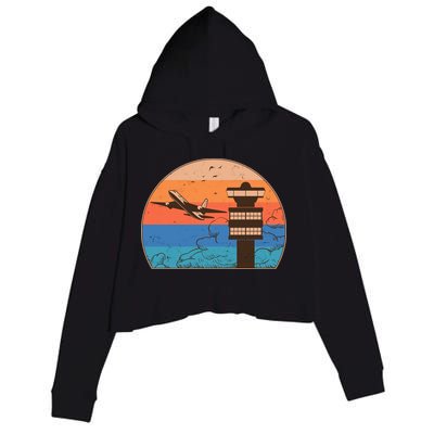 Vintage Airplane Flight Controller Tower Crop Fleece Hoodie