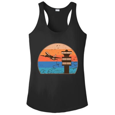 Vintage Airplane Flight Controller Tower Ladies PosiCharge Competitor Racerback Tank