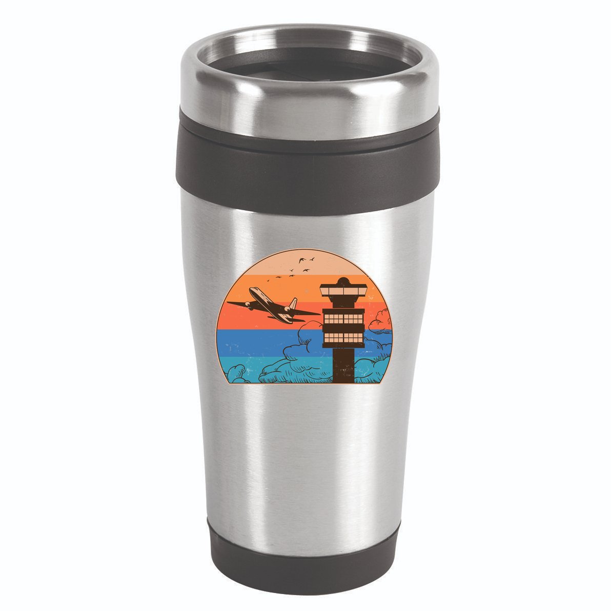 Vintage Airplane Flight Controller Tower 16oz Travel Tumbler