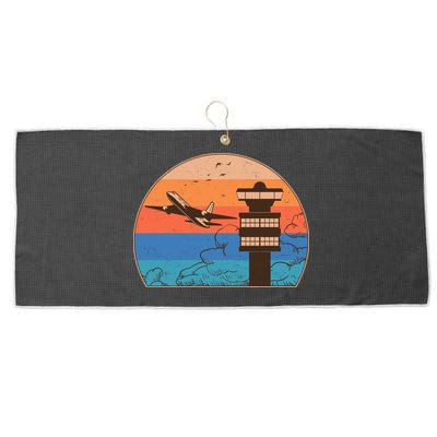 Vintage Airplane Flight Controller Tower Large Microfiber Waffle Golf Towel