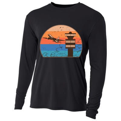 Vintage Airplane Flight Controller Tower Cooling Performance Long Sleeve Crew