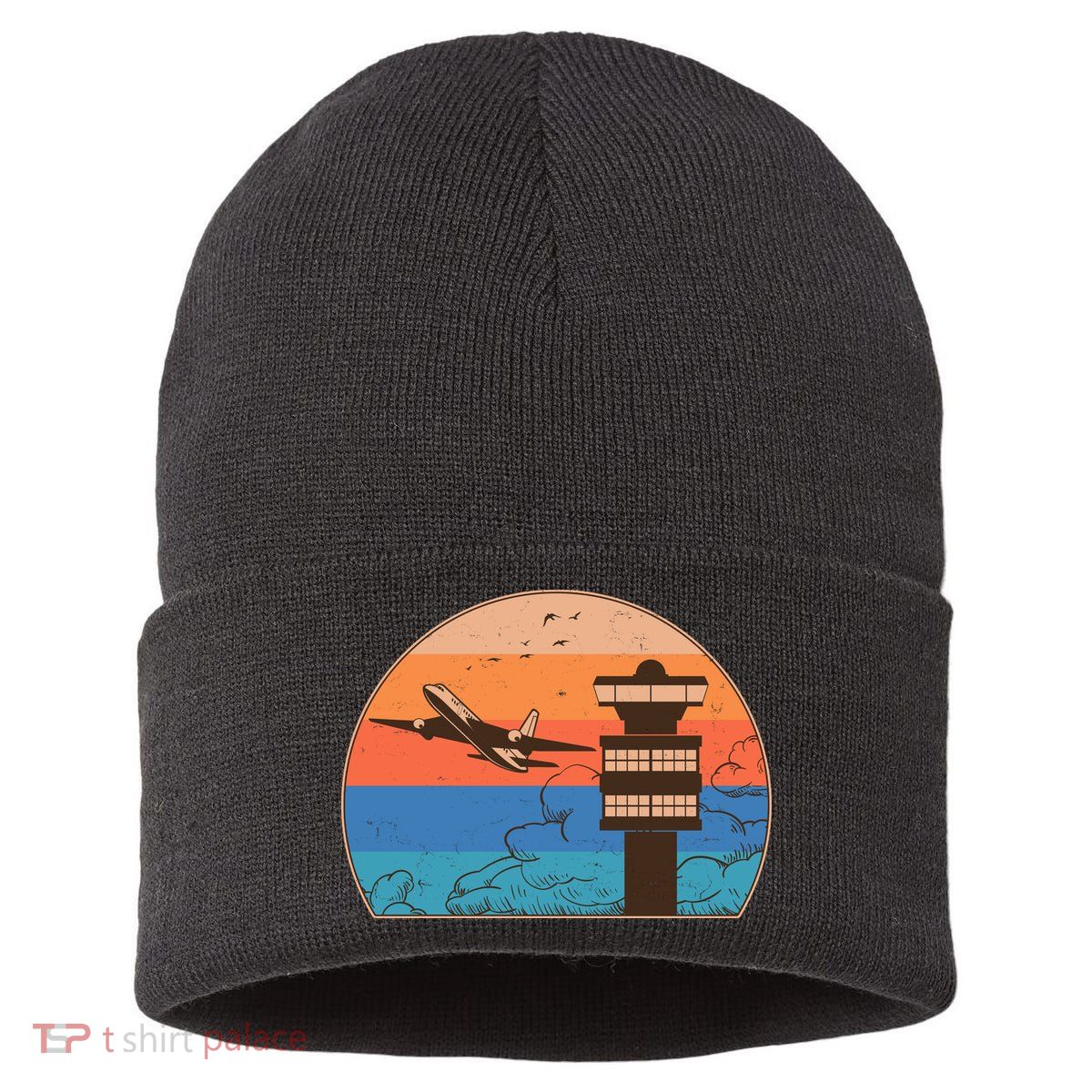 Vintage Airplane Flight Controller Tower Sustainable Knit Beanie