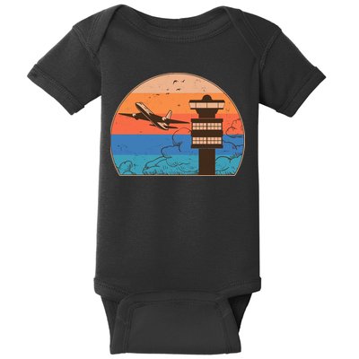 Vintage Airplane Flight Controller Tower Baby Bodysuit