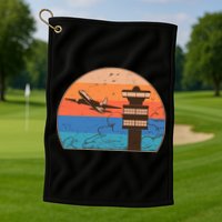 Vintage Airplane Flight Controller Tower Golf Towel