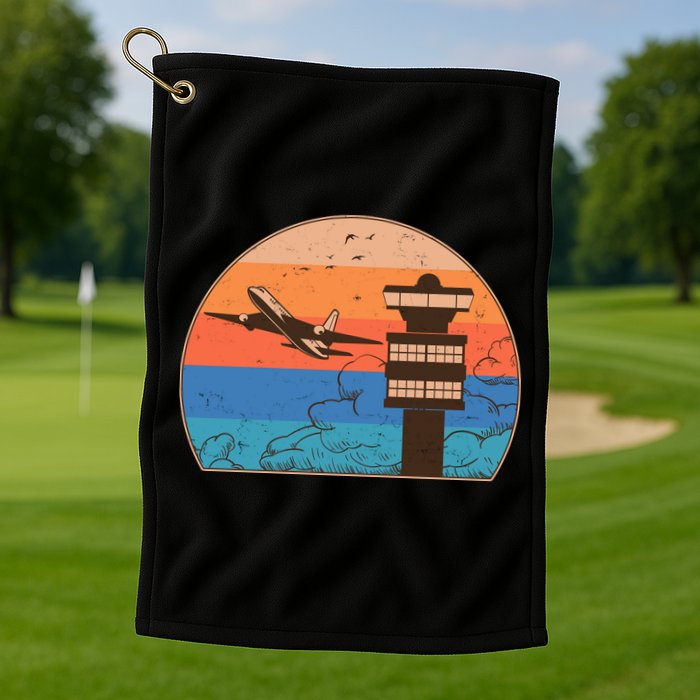 Vintage Airplane Flight Controller Tower Golf Towel
