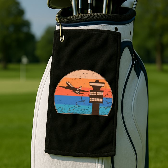 Vintage Airplane Flight Controller Tower Golf Towel