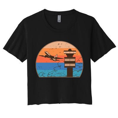 Vintage Airplane Flight Controller Tower Crop Top