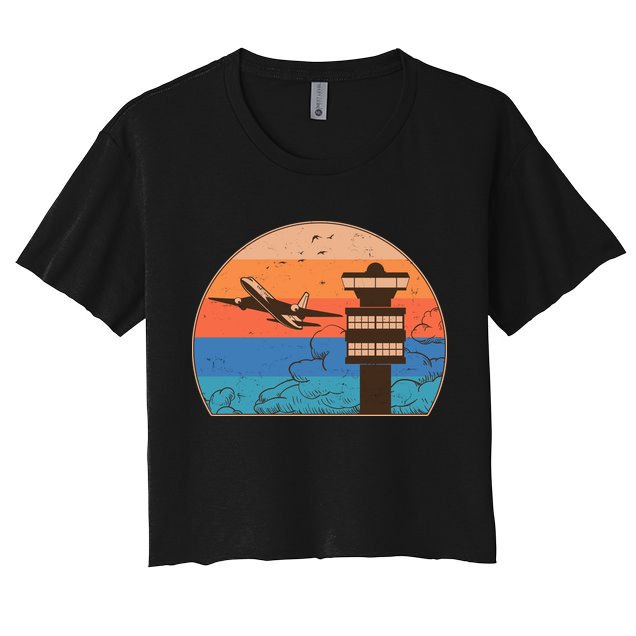 Vintage Airplane Flight Controller Tower Crop Top
