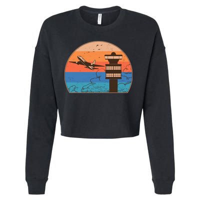 Vintage Airplane Flight Controller Tower Cropped Pullover Crew