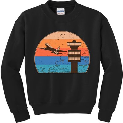 Vintage Airplane Flight Controller Tower Kids Sweatshirt