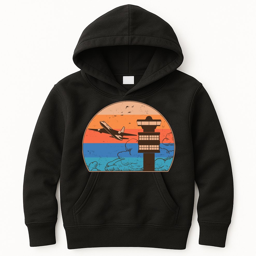 Vintage Airplane Flight Controller Tower Kids Hoodie