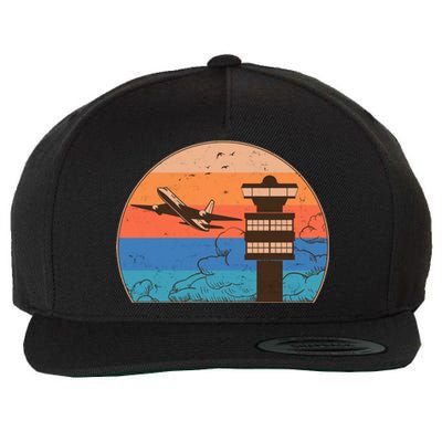 Vintage Airplane Flight Controller Tower Wool Snapback Cap