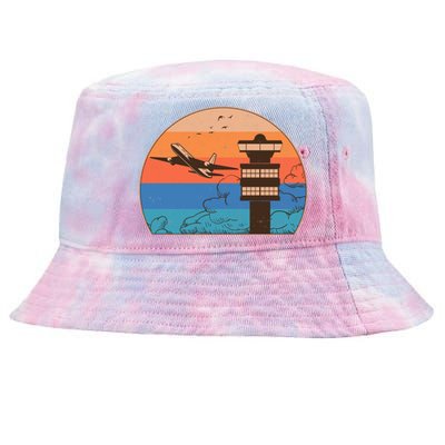 Vintage Airplane Flight Controller Tower Tie-Dyed Bucket Hat