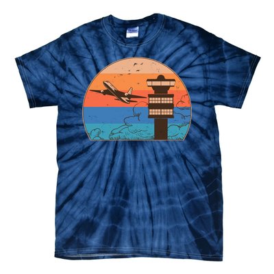 Vintage Airplane Flight Controller Tower Tie-Dye T-Shirt