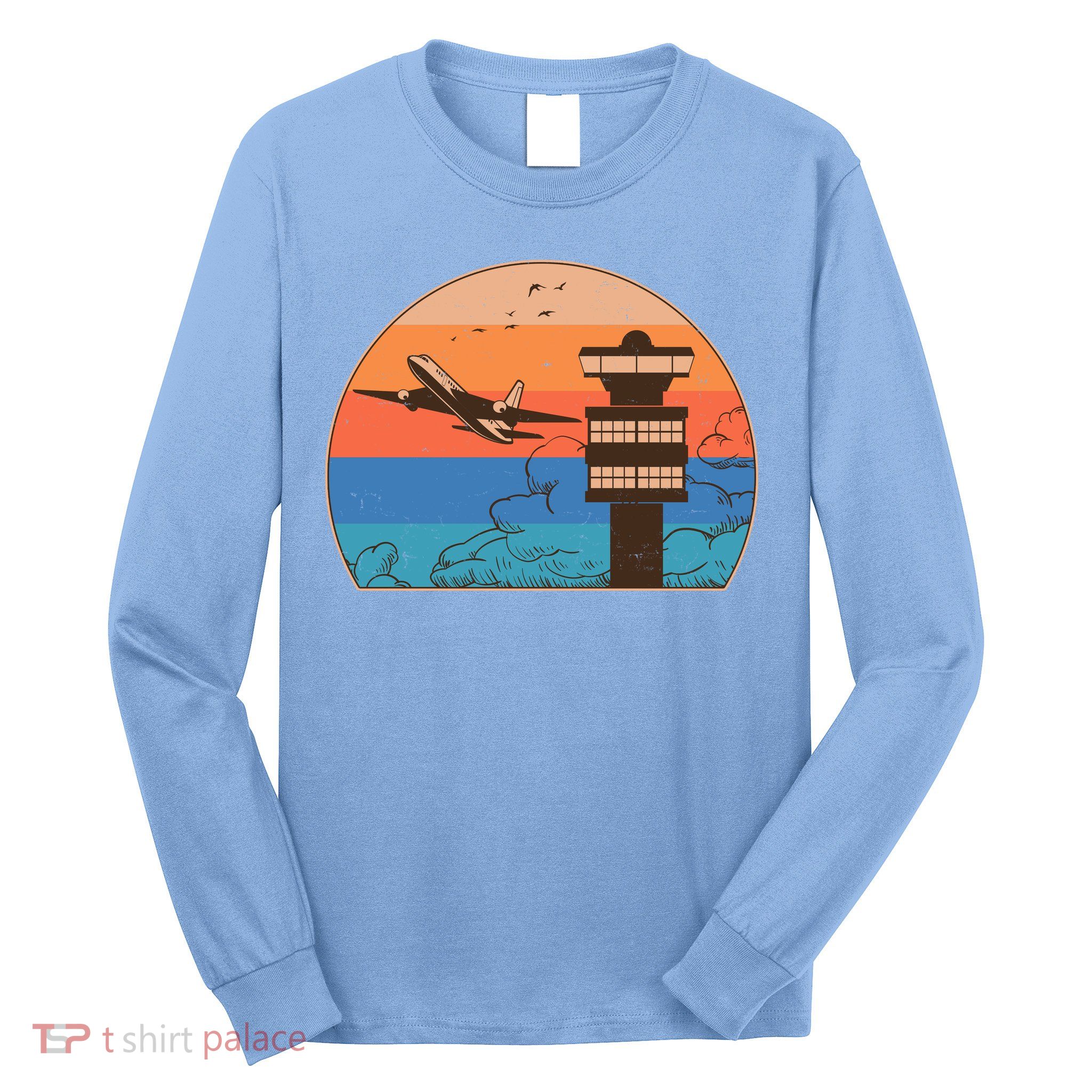 Vintage Airplane Flight Controller Tower Long Sleeve Shirt