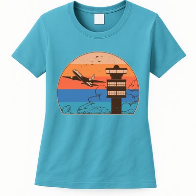Vintage Airplane Flight Controller Tower Womens T-Shirt