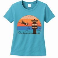 Vintage Airplane Flight Controller Tower Womens T-Shirt