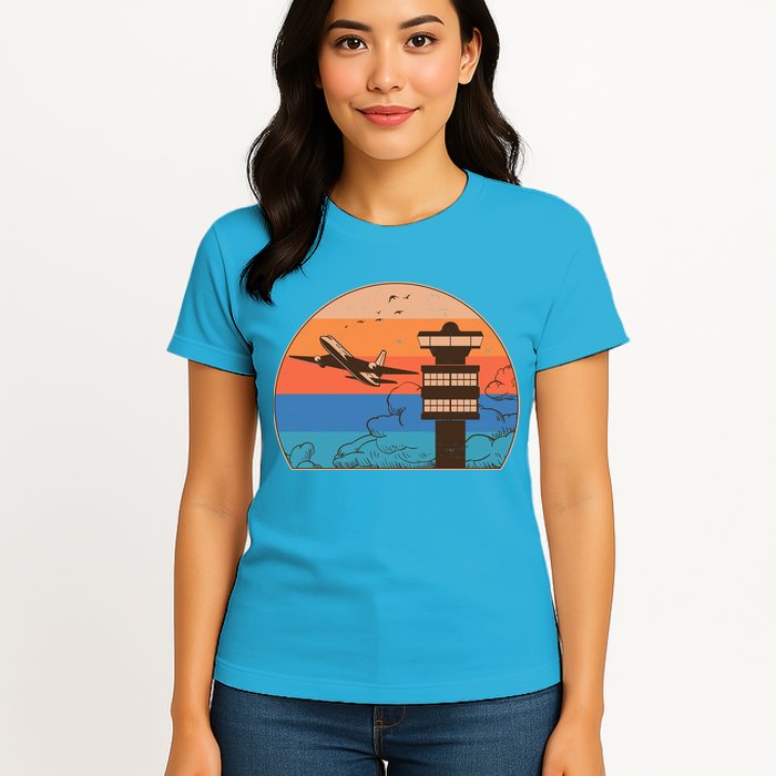 Vintage Airplane Flight Controller Tower Womens T-Shirt