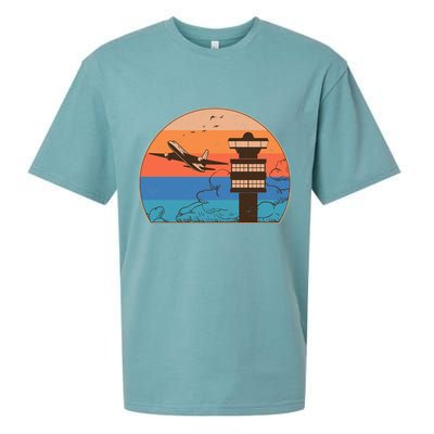 Vintage Airplane Flight Controller Tower Sueded Cloud Jersey T-Shirt