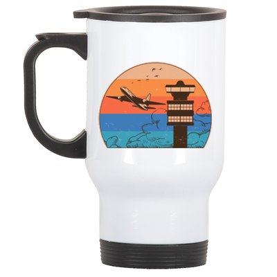 Vintage Airplane Flight Controller Tower Stainless Steel Travel Mug