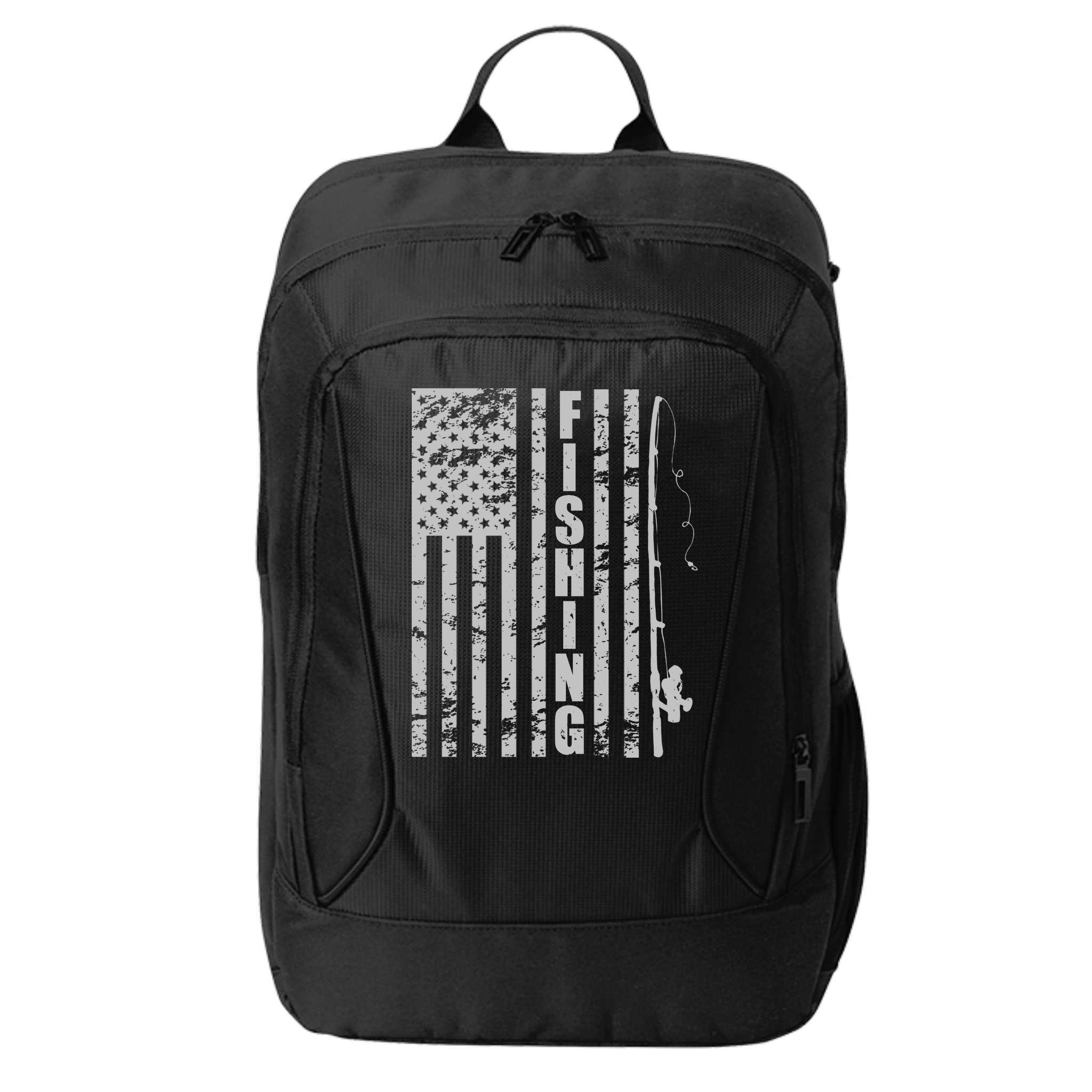 Vintage American Fishing Flag Pole USA City Backpack