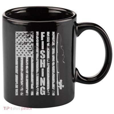 Vintage American Fishing Flag Pole USA 11oz C Handle Ceramic Mug