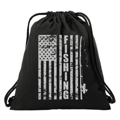 Vintage American Fishing Flag Pole USA Drawstring Bag