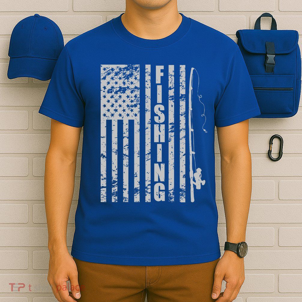 Vintage American Fishing Flag Pole USA T-Shirt