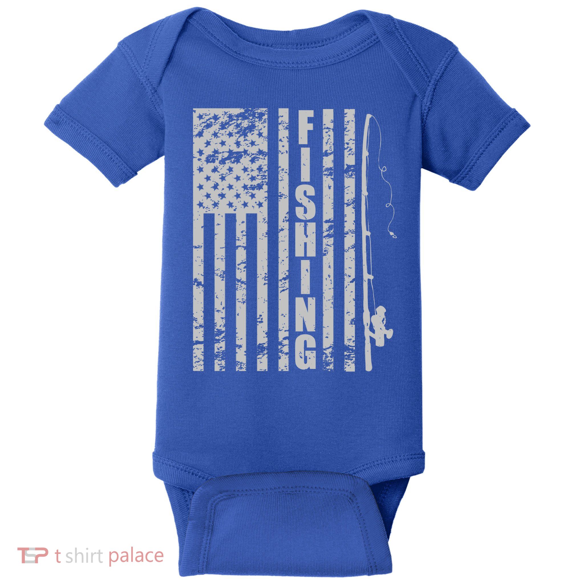 Vintage American Fishing Flag Pole USA Baby Bodysuit
