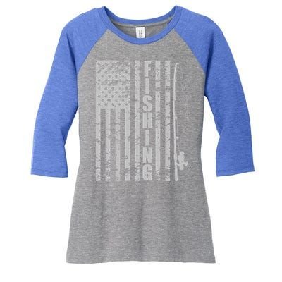Vintage American Fishing Flag Pole USA Women's Tri-Blend 3/4-Sleeve Raglan Shirt