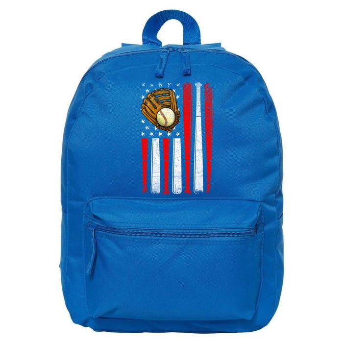 Vintage American Flag Baseball Lovers Patriotic Mom Dad Gift 16 in Basic Backpack