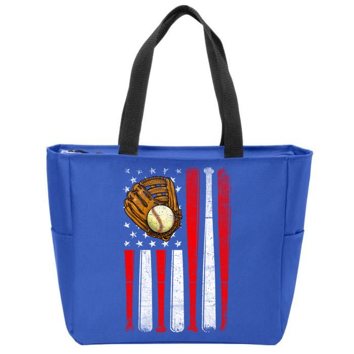 Vintage American Flag Baseball Lovers Patriotic Mom Dad Gift Zip Tote Bag