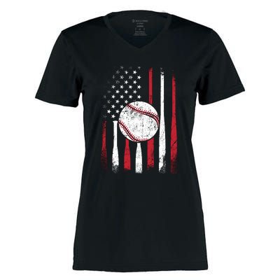 Vintage American Flag Baseball Team For Boy Girl Wo Women's Momentum V-Neck T-Shirt