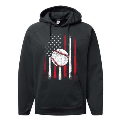 Vintage American Flag Baseball Team For Boy Girl Wo Performance Fleece Hoodie