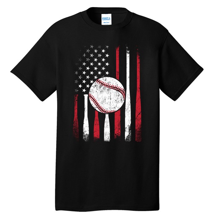 Vintage American Flag Baseball Team For Boy Girl Wo Tall T-Shirt