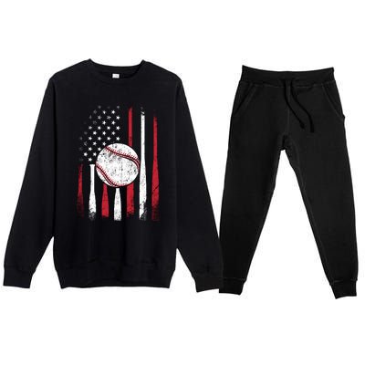 Vintage American Flag Baseball Team For Boy Girl Wo Premium Crewneck Sweatsuit Set