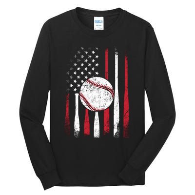 Vintage American Flag Baseball Team For Boy Girl Wo Tall Long Sleeve T-Shirt