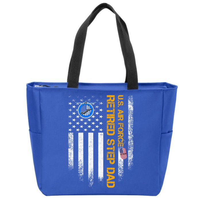 Vintage American Flag Us Air Force Proud Retired Step Dad Gift Zip Tote Bag